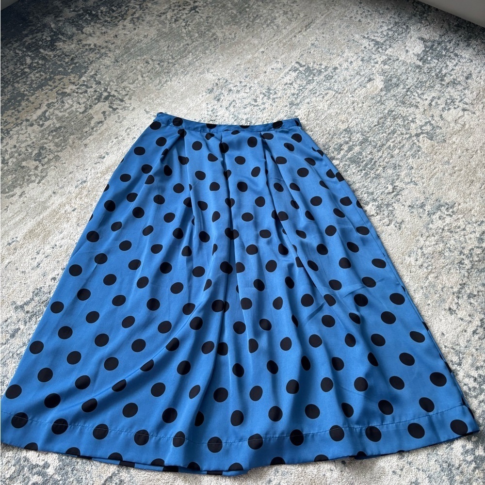 Who What Wear Blue and Black Polka Dot A-Line Skirt - Picture 3 of 8